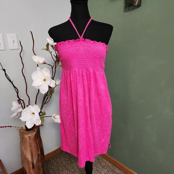 Women's Sleeveless Smocked Terry Cloth Covert Mini Dress NWT - Picture 2 of 5